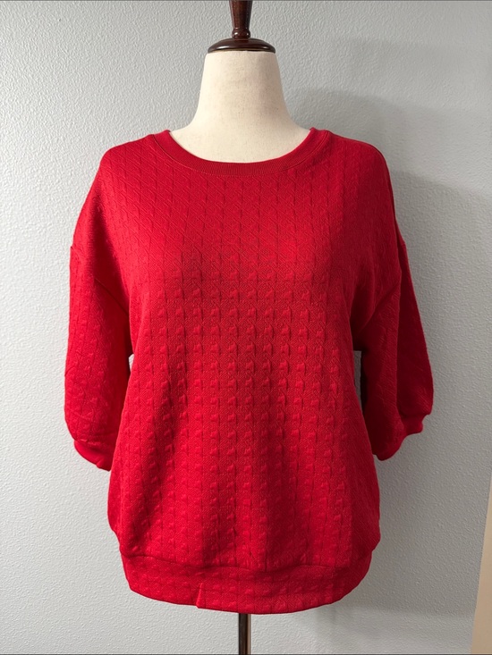 Timing Sweaters - Timing Embossed Textured Sweater Oversized Drop Shoulder 3/4 Sleeve